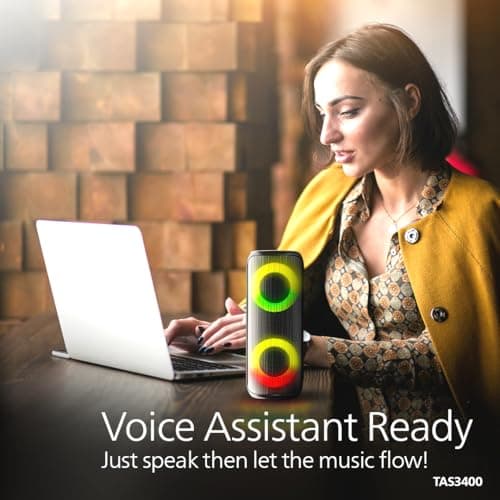 Philips TAS3400BK Portable Bluetooth Speaker with 40W Output, 4000mAh Battery, Stereo Sound, Bluetooth v5.3, IPX5 Sweatproof, RGB Light Modes, Mesh Build, AUX/TF/USB Support w/Hanging Strap (Black) 5