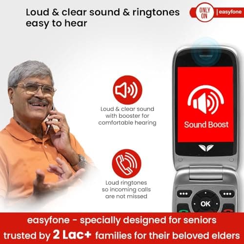 Easyfone Royale 4G Flip Phone for Senior Citizens | Loud Sound | 2.8" Big Screen | 2 Year Warranty | Dual Screen | Photo Speed Dial | Dock Charger | SOS Emergency Button | Remote App for CareGiving 3