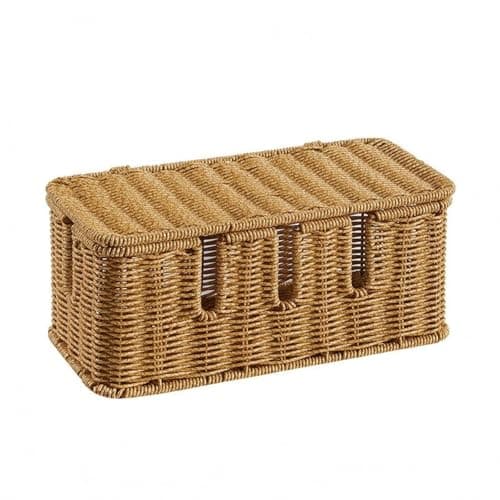 SNAPPSY Basket-Like Rattan-Style Cable Box Desktop Lidded Cable Box Natural Brown Power Strip Cover Decorative, Five Opening