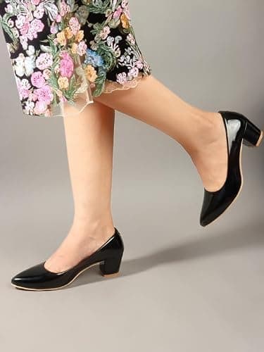 Buy Tale Women’s Black Block Heel Pumps | Comfortable Slip-On Office Wear, Black-7 5