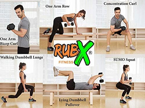 RUBX Rubber Coated Professional Exercise Hex Dumbbells (Pack of Two) 7.5 Kg x 2pc (Total = 15 kg) 3