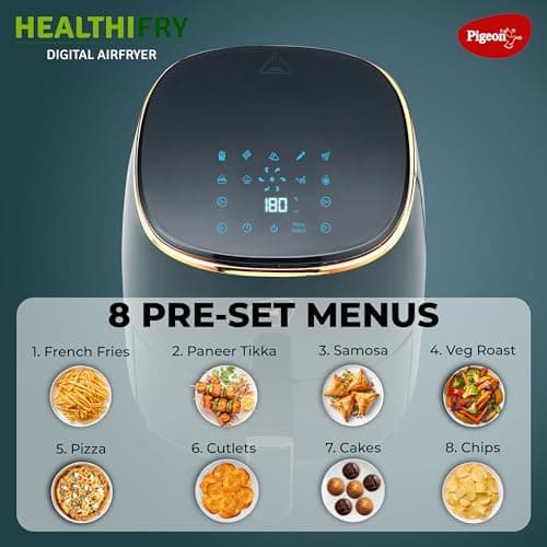 Pigeon Healthifry Digital Air Fryer, 360° High Speed Air Circulation Technology 1200 W with Non-Stick 4.2 L Basket 3