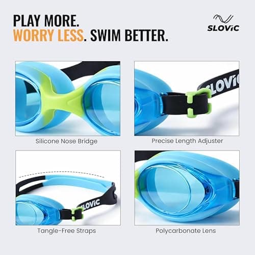 SLOVIC Swimming Goggles for Kids 10-14 Years with Silicon Nose Bridge | Accessories for Kids | Anti-Fog & UV Protected Goggles for Kid | Swimming Glasses for Kid with Adjustable Straps | Blue 5