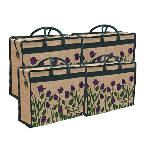 DOUBLE R BAGS Jute Eco-Friendly Tote Bag: Stylish, Spacious, and Sustainable - Perfect for Everyday Errands and Adventures! (Purple, Pack of 4)