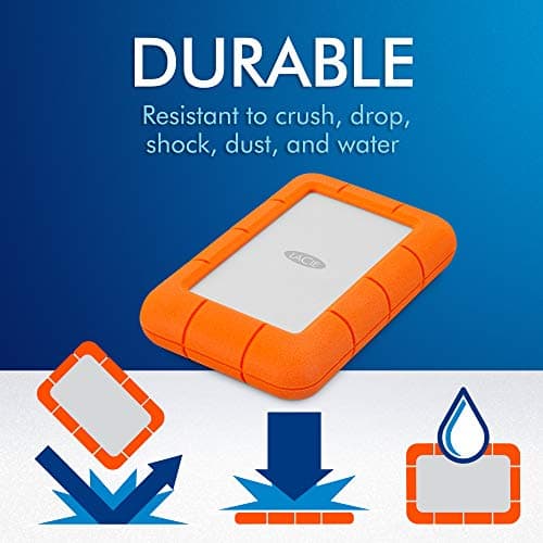 LaCie Rugged Mini 5TB External Portable HDD – USB 3.0 USB 2.0 Compatible, Drop Shock Dust Rain Resistant Shuttle Drive, for Mac and PC Computer Desktop Workstation PC Laptop (STJJ5000400) 5