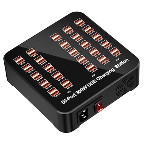 Lipzie (𝟏𝟓 𝐘𝐞𝐚𝐫𝐬 𝐖𝐚𝐫𝐫𝐚𝐧𝐭𝐲) 50-Port USB Hub Charger Station 300W – Multi-Device Fast Charging Smart Wall Charger for Phones, Tablets & USB Powered Devices