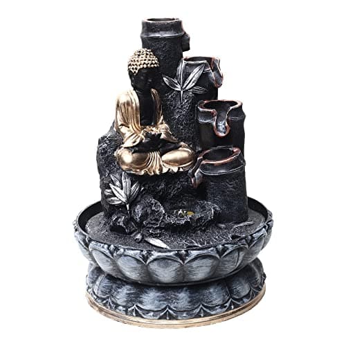 VIAVRS Black-Gold polyresin Buddha Water Fountain with led Light for Home Decor Living Room Office or Garden Indoor Waterfall Fountain Gift 5