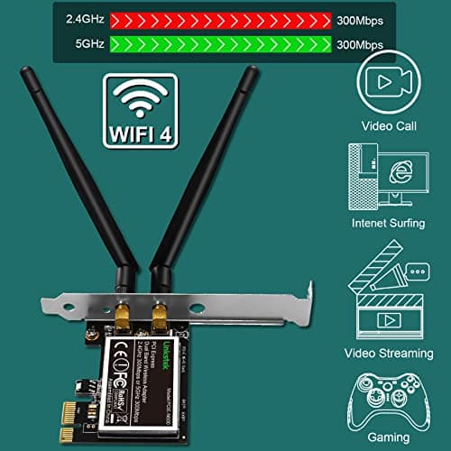 LinksTek Wireless N 600Mbps (2.4GHz 300Mbps and 5GHz 300Mbps) PCI-E Wi-Fi Adapter-PCIE Wi-Fi Card-Wireless Network Adapter for Windows 10 8.1 8 7 XP and Windows Server (32/64bit) PCs (PCIE-N600) 3