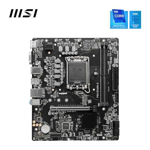 MSI PRO B760M-E Motherboard, Micro-ATX - Supports 14th/13th/12th Gen Intel Core Processors, LGA 1700 - DDR5 Memory Boost 5600MHz, PCIe 4.0 x16 Slot, M.2 Gen4 Slot 2