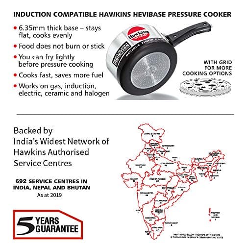 Hawkins Hevibase Induction Compatible Aluminium Inner Lid Pressure Cooker, 2 Litre, Silver (IH20) 3