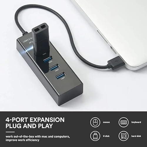 VYAR SuperSpeed Hub with High-Speed Data Transfer for PC, Laptop, and Mac Extension 4 Ports USB 3.0 Highspeed Portable with Switches for Laptop/PC/Mobiles USB Hub (Black) 2