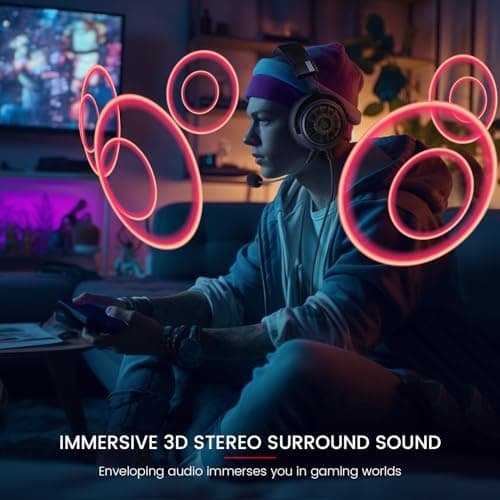 EKSA StarEngine E5000S Gaming Headset for PC, PS4, PS5, Switch, Xbox One, Xbox Series X/S-Wired Gaming Headphones with Detachable Noise Cancelling Mic, 50mm Drivers, 3.5mm Over-Ear Computer Headphones 4