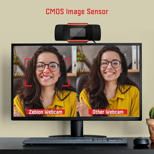 Zebion Vision Webcam HD 720p, Driverless DSP Chip, 4X Digital Zoom|Digital Video|CMOS Sensor|Built-in Mic| LED Lights, 30fps, Plug and Play USB Interface, Auto White Balance (USB 2.0) 3