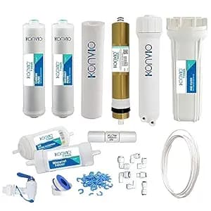Konvio Neer Complete RO Service Kit - Sediment, Carbon, Pre Filter, Spun Filter + 80 GPD Membrane, Housing & Accessories | Fits Most RO Purifiers | 20 LPH | High TDS 3000
