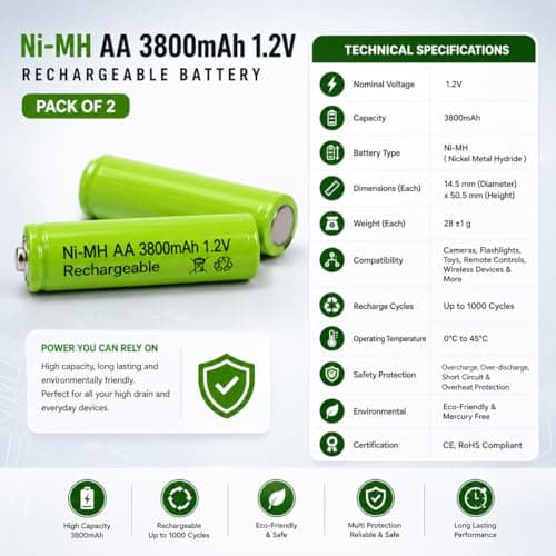 MICROUSB Compatible with Ni-MH 3800mAh 1.2V AA Rechargeable Battery (Pack of 2) 4