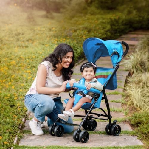 LuvLap Tutti Fruti Baby Stroller/Buggy, Lightweight, Compact & Travel Friendly Pram for 6-36 Months, 5 Point Safety Harness, Extendable Canopy, Upto 15Kg (Light Blue) 2