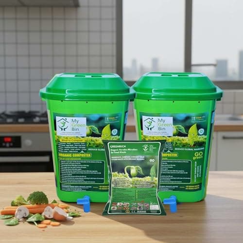 MyGreenBin Food Waste composter 25Ltr (1 Set of bin) + 5l Compost Maker - All Kinds of Kitchen Food Waste can be Turned into Plant Fertilizer Through Home decomposer- composting 0.5kg per Day