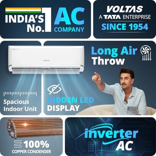 Voltas 1 ton 5 star,New star rated, Inverter Split AC (Copper, Convertible 5-in-1 Cooling Mode,2-Way Air Swing, Anti-dust Filter with Anti Microbial Coating,Auto Clean (125INV VECTRA ZEN SILVER,White) 5