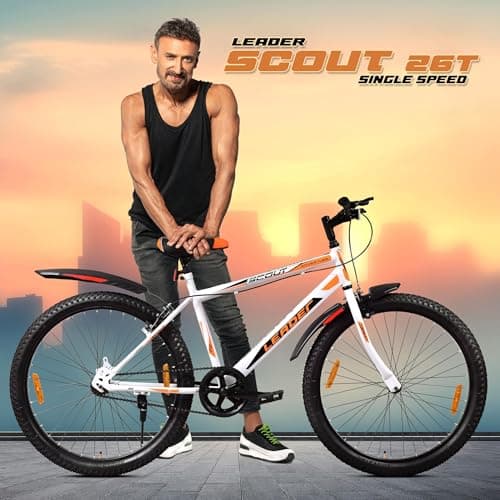 Leader Scout MTB 26T Mountain Bicycle/Bike Without Gear Single Speed for Men - White, Ideal for 10 + Years, Frame Size: 18 Inches, Rigid 2