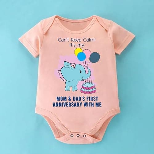 KNITROOT Mom & Dad Family Special Onesies, Unisex Baby Kids Cotton Lycra Envelope Neck Half Sleeve Peach Romper, Bodysuit, Sleepsuit, Mom & Dad First Anniversary, 3-6 Months, Infant Cloths 3