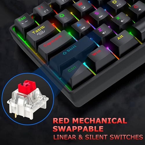 Ant Esports MK1300 V2 60% Wired Mechanical Gaming Keyboard, 61 Keys Compact Mini Software Controlled, RGB Backlit,Hot-Swappable Red Switches, Detachable USB-C, Anti-Ghosting, PC/Mac Compatible – Black 2