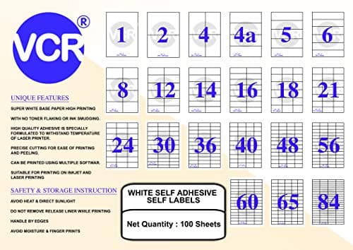 VCR A4 Size White Self Adhesive Label/Sticker for Printer (Inject/Copier/Laser) - 24 Sticker Per Sheet - 25 Sheets Pack 3
