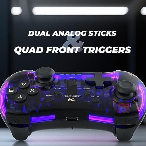 Zebronics MAX FURY Transparent RGB LED Illuminated Wired Gamepad for Windows PC, Android, with Dual analog sticks, Quad front triggers, Dual motors force, Haptic Feedback 5