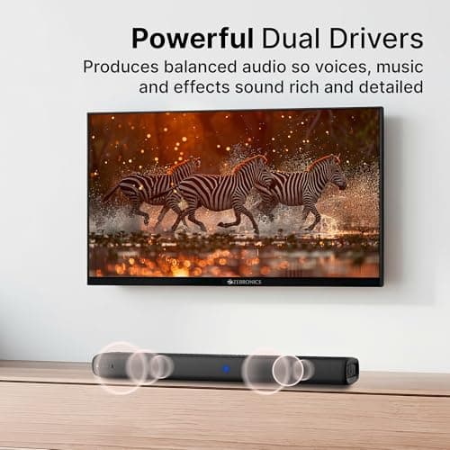 ZEBRONICS 80W Soundbar with Dual Drivers, 2.0 Channel with Dual Drivers, BTv5.4, TV ARC, USB, AUX, LED Indicator, Remote Control, Wall Mountable, (Juke Bar 2550) 3