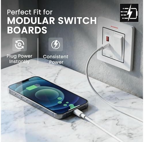 SmartHome Fast Charging Wall Charger Dual Port USB Type C Adapter Modular Socket Power Socket with USB for Modular Switch Board & Wall Socket – White (Pack of 1) 2