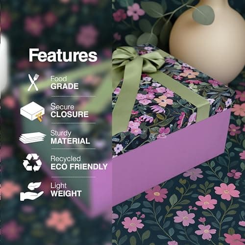 RBS®- Gift Box for Packing (21 X 27 X 11Cm) Hamper Box for Gift empty (1 Pack) Multipurpose Christmas Gift Box Holding Upto 5Kg Pre-Attached Ribbon Reuse boxes for gift (Olive Orchid) 6