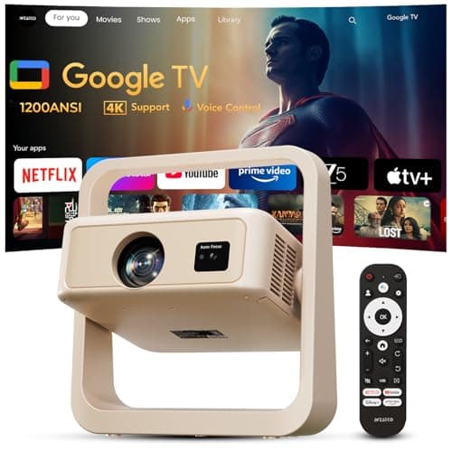 Wzatco Yuva Infinity, Google TV Official, Native 1080P, Projector 4k Ultra HD, 1200 ANSI Ultra Bright, Fully Automatic, Dust Free, Smart Mini Theater for Room, Portable 300" Cinema, 2GB RAM