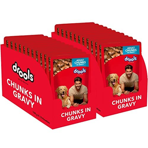 Drools Adult Wet Dog Food 24 Packs (150g X 24) | Real Chicken and Chicken Liver Chunks in Gravy | Support Immunity | Oral Health | Training and Behaviour