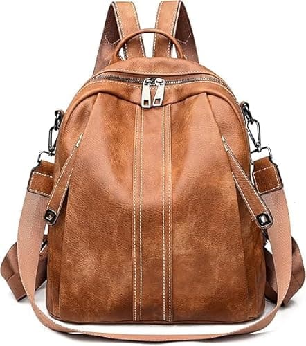 ProArch Leather Double Ilet Backpack & Purse for Women Shoulder Bag for Women and Girls |Bottle Organiser Anti-Theft Pocket Multipurpose Travel Bag | Dual Use | PU Leather (Tan)