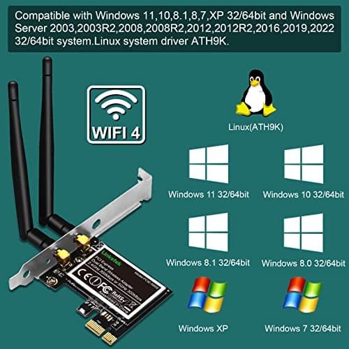 LinksTek Wireless N 600Mbps (2.4GHz 300Mbps and 5GHz 300Mbps) PCI-E Wi-Fi Adapter-PCIE Wi-Fi Card-Wireless Network Adapter for Windows 10 8.1 8 7 XP and Windows Server (32/64bit) PCs (PCIE-N600) 4
