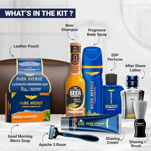 Park Avenue Ultimate Grooming Kit 9in1 Combo Grooming Kit for Men | Gift Set | Shaving Kit for Men | Shaving Foam | After Shave | Gift Hamper | Free Travel Pouch Inside 3