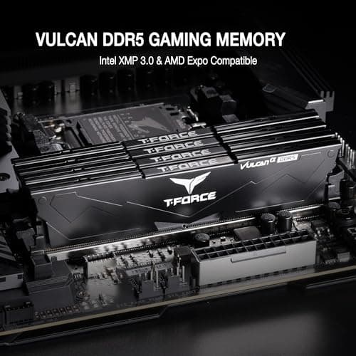 TEAMGROUP T-Force Vulcan Alpha DDR5 Ram 64GB Kit (2x32GB) 6000MHz (PC5-48000) CL38 Desktop Memory Module Ram AMD Optimized Memory Black FLABD564G6000HC38JDC01 2