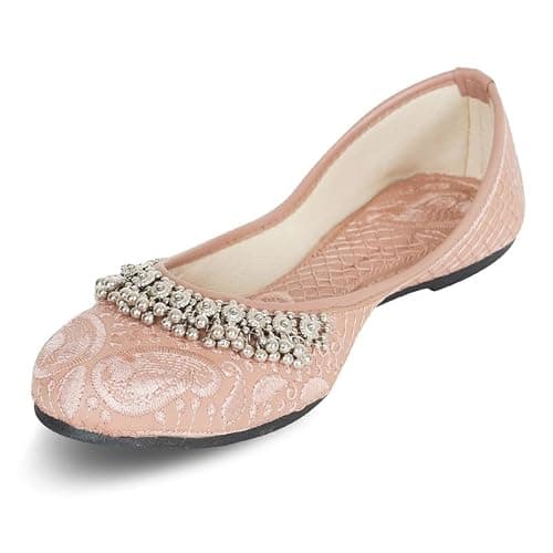DFR Women Ethnic Rajasthani Embroidery with Payal Punjabi Mojari's Shoe Juti Jutti’s, Color - Pink, UK Size - 9 5