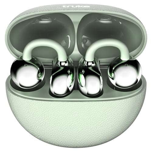 truke TruClips Wireless Open Ear Buds with 55H Battery, 12mm Custom Drivers, Spatial Audio, Premium Leather Dual Form Design, Low Latency, Quad Mic ENC, Ambient Awareness, IPX5 - MintMist