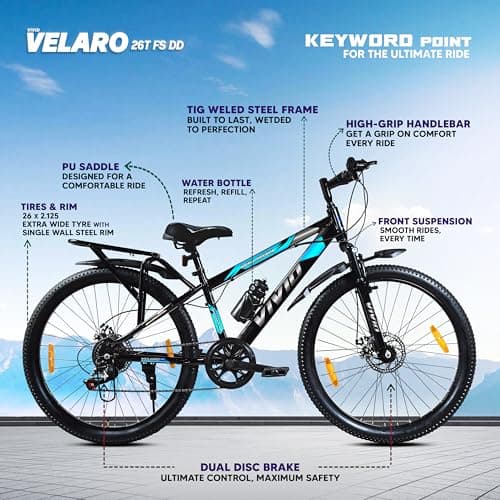 Leader Vivid Valero 26T IBC 7 Speed Cycle for Men with Front Suspension & Dual Disc Brakes | Gear Bicycle for Men | Mountain Bike with Inbuilt Carrier & Steel Frame | Ideal for 10+ Years – Black 5