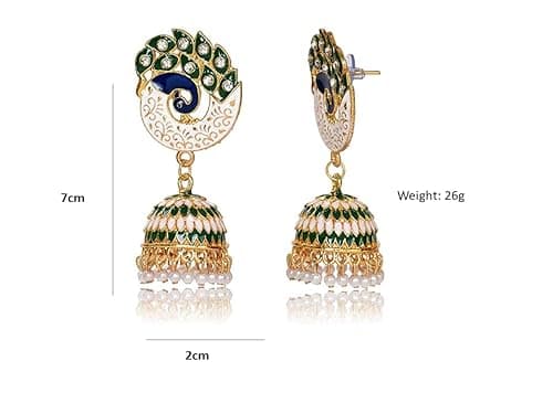 Nilu's Collection Party & Wedding Collection Peacock Shape Jhumka Earrings for Women and Girls (Beige & Red) (Green) 5