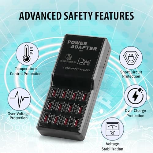 Naviscinest 12-Port USB Charging Station for Multiple Devices-Portable Fast USB Charging Hub Compatible with iPhone, Android, Tablet, AirPds & More-Compact Charger Block for Home, Office 3