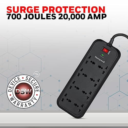 Honeywell Surge Protector, 8 Universal Sockets,20000Amp, 2 Meter Cord, Device Secure Warranty,Automatic Overload Protection,Spike Guard/Extension Board,Master Switch,3Year Manufacturer Warranty 2
