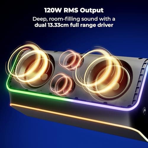 Zebronics 2026 Launch 120W Portable Party Speaker, Dual 13.33cm Drivers, Upto 7hrs Playback, Wireless Mic, TWS Function, 9 RGB Modes, BTv5.3, USB & AUX, Rapid Charge, Carry Handle (Party FYRE 700) 2