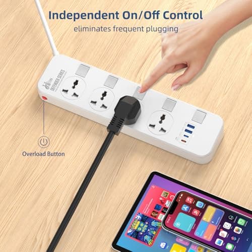 Hoteon 2500W Extension Board with USB Slots, Individual Switch & Safety Shutter, 4 USB Ports(3.4A) 4 Way Outlets Power Strips with Universal Sockets and 2M Extension Cord (3-Pin, White), 250 Volts 4