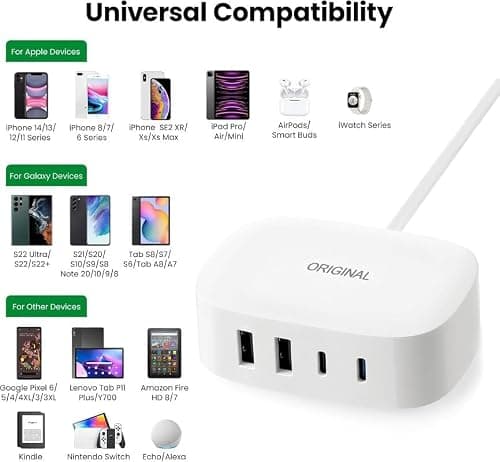 Drumston (15 Years Assured Warranty) 35W USB Charging Station with 4 Ports, 2 USB-A & 2 USB-C Fast Charging Hub, PD Quick Charge Multi Device Charger for Smartphones, Tablets, Earbuds, Smartwatches 5
