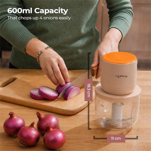 Lifelong Rechargeable Electric Food Chopper with 600ml | 100W Motor | Triple SS Blades | USB Type-C Charging |3600 mAh Battery | One-Press Operation for Veggies, Meat, Garlic, Nuts & Baby Food(LLWC05) 2