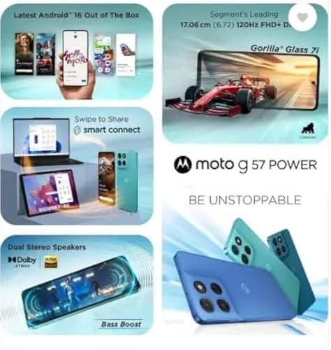 Motorola G57 Power 5G (Corsair, 8GB RAM, 128GB Storage) | Snapdragon 6s Gen 4 Processor | 6.72" FHD+ Display | 50MP LYT-600 + 8MP Ultrawide | 8MP Selfie Camera | 7000mAh Battery, 33W TurboPower | IP64 2