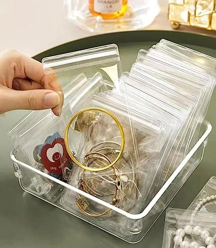 wolpin 17 Pcs Transparent Jewellery Storage Pouches | Clear PVC Zip Lock Covers for Rings, Earrings, Necklaces & Accessories | Durable Jewellery Organizer Bags