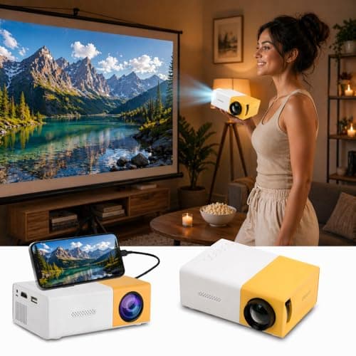 ZoTronico-Portable-Mni-Smart-Projector-Compatible with Phone Laptop pendrive 60inch Projection | FHD Support (Yellow White, with HDMI Remote)