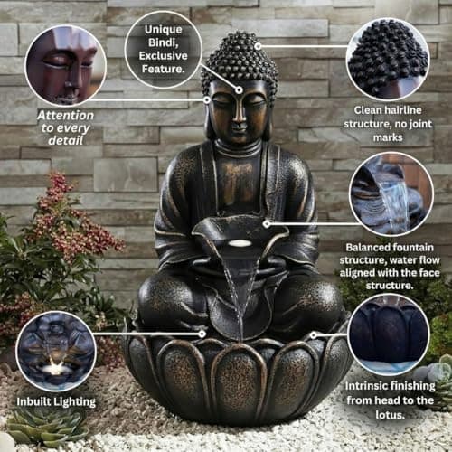 SwarnHouse Decors® Lotus Buddha Water Fountain for Home, Office, Garden Peach Color Large Size - 2 Feet (Limited Edition4) 5